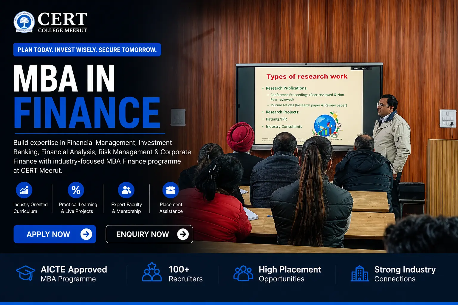 MBA Finance students learning financial analytics at CERT College Meerut